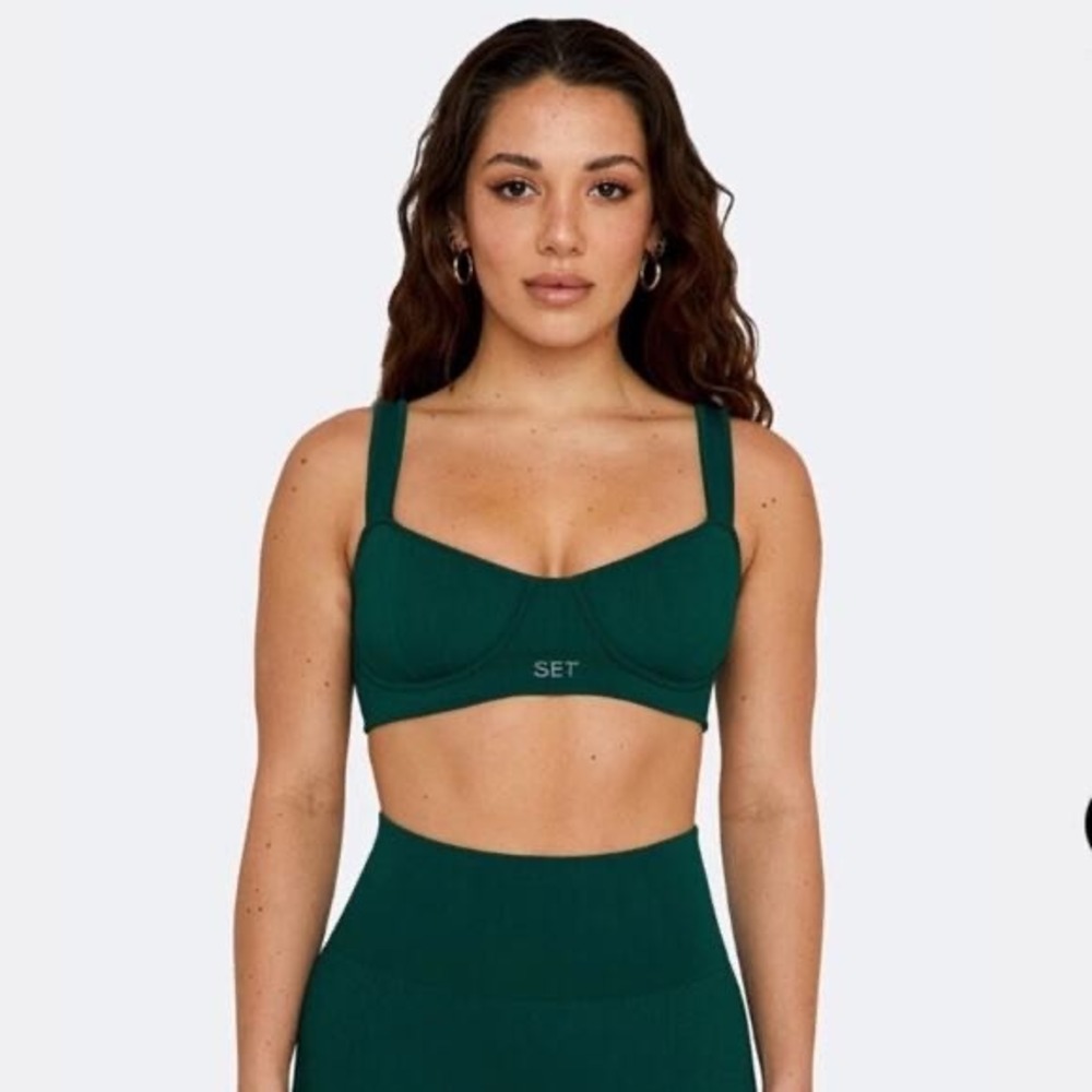 SET Active Sculptflex Contour Bra Mojito Green Ribbed Sports Bra Size M